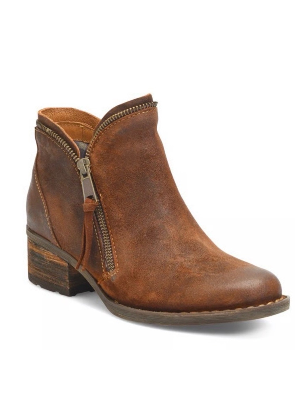 BORN Montoro Cognac Brown Suede Moto Ankle Bootie, 8/39